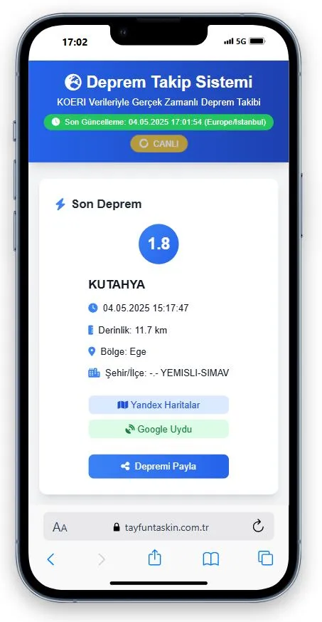 Deprem Takip Sistemi: Gerçek Zamanlı Deprem Verileriyle Güvende Kalın Kapak Resmi