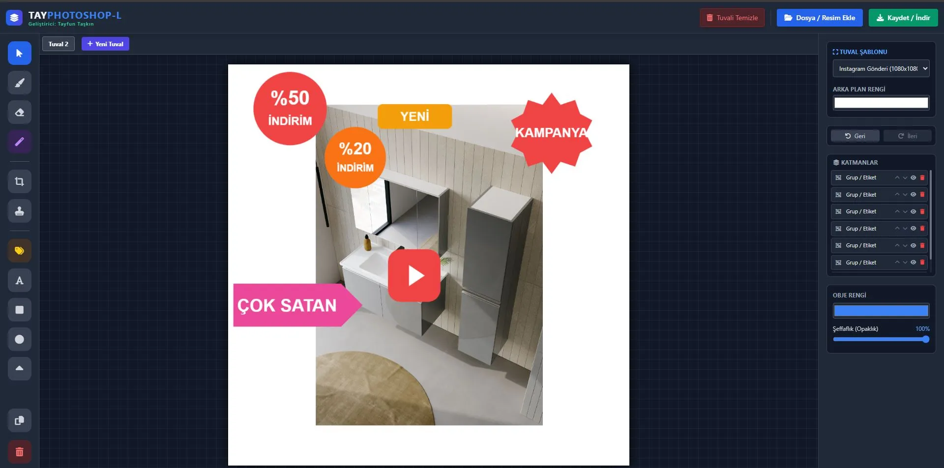 TAYPHOTOSHOP-L Geldi! Tarayıcı Tabanlı Ücretsiz Canva & Photoshop Alternatifi (E-Ticaret ve Sosyal Medya İçin)