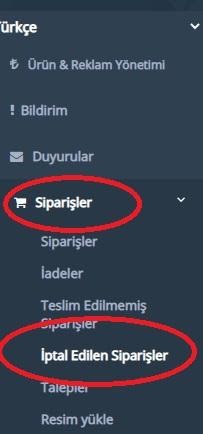 Çiçeksepeti İptal Edilen Siparişler Ekran Görüntüsü