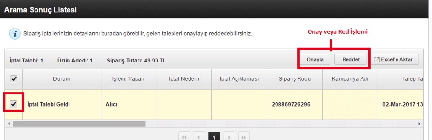 n11 İptal Talebi Onayla/Reddet Ekran Görüntüsü