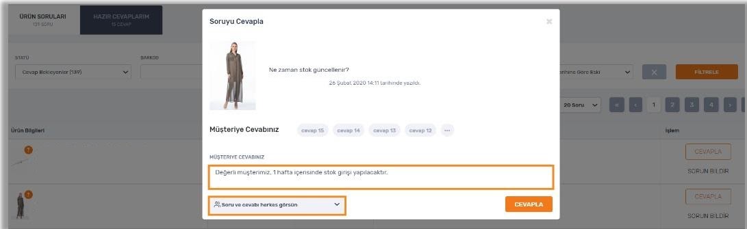 Trendyol Soru Cevaplama Formu